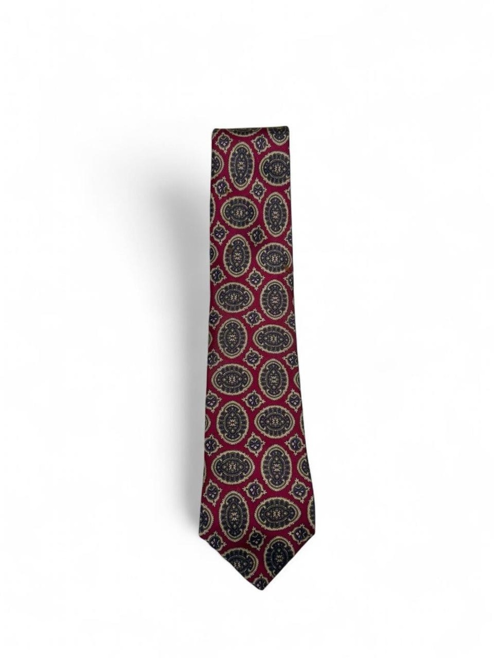 Vintage Sheaf & Caber Silk Medallion Tie Burgundy Navy Gold USA Made 57”